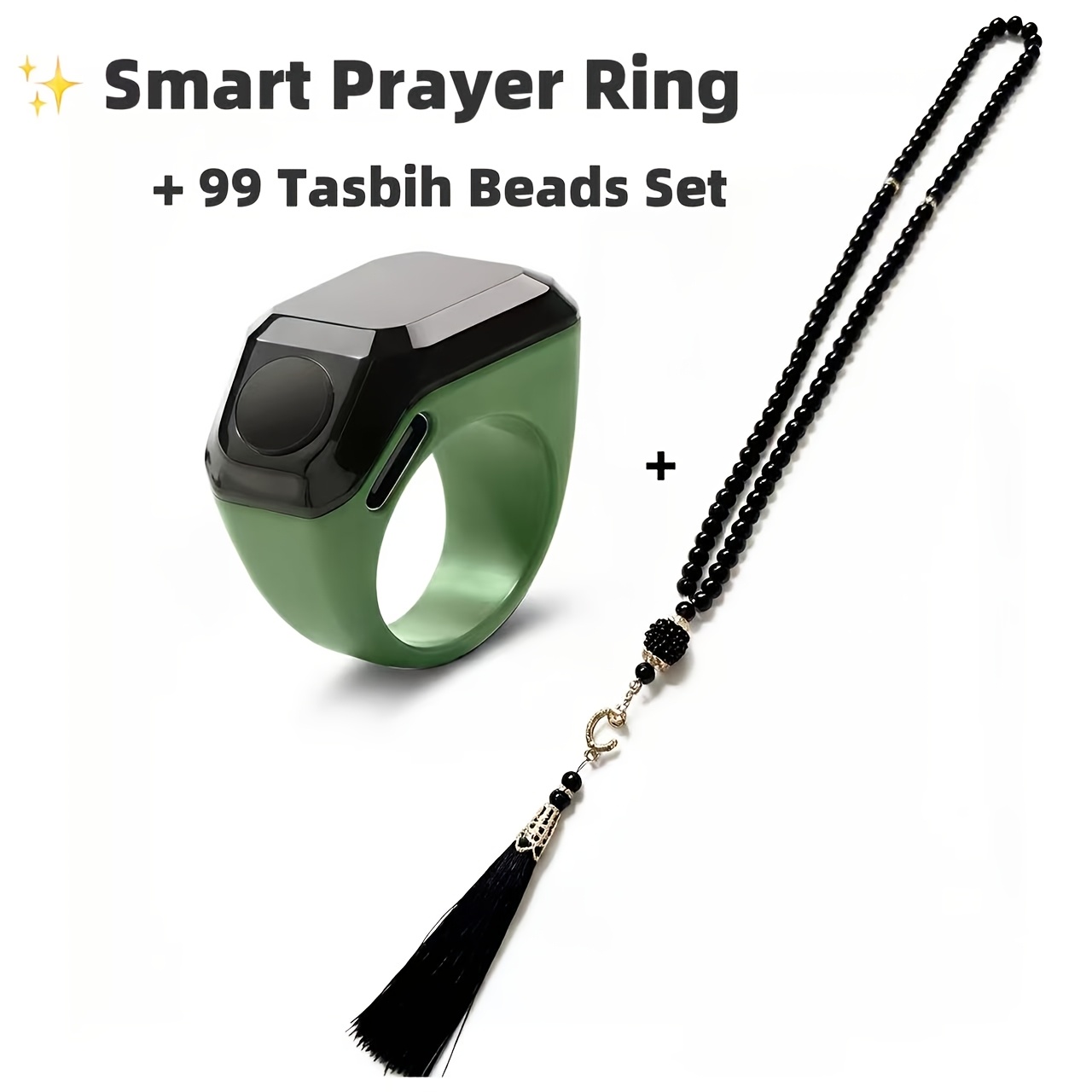 2pcs Smart Ring Set with Zikr Ring and Prayer Beads